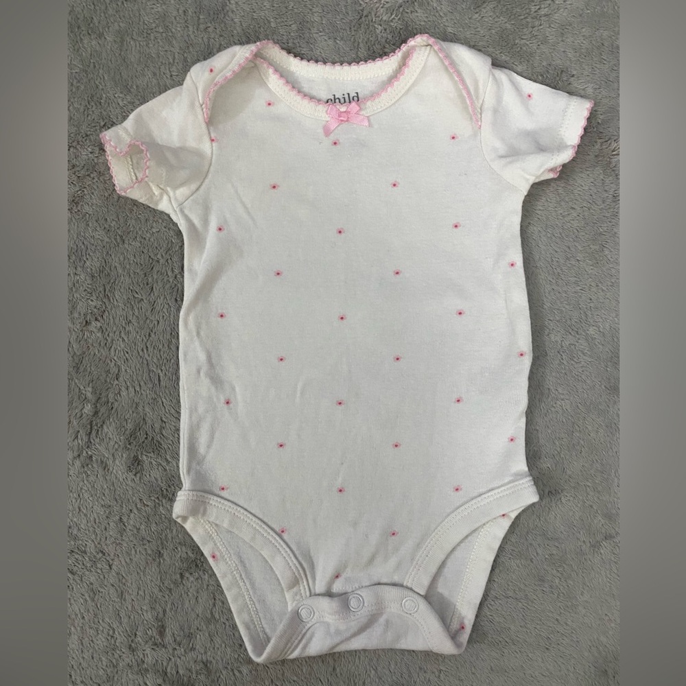 White and Pink Polka Dot Baby Onesie